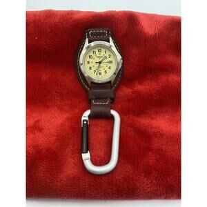 Dakota Watch Company Leather Clip Silver Case Eggshell Dial Brown Holder Watch